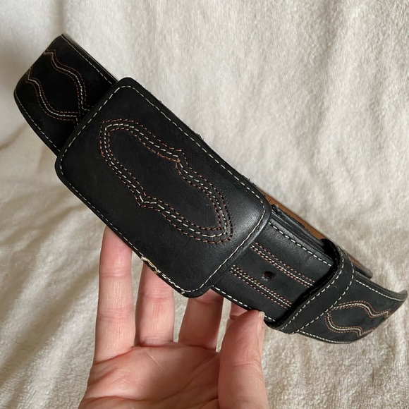 DB-HILO BLACK Leather Embroidered - WESTERN BELT FOR MEN Sz 32 Mexico - Picture 1 of 8